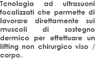 Tcnologia ad ultrasuoni focalizzati che permette di lavorare direttamente sui muscoli di sostegno dermico per effettuare un lifting non chirurgico viso /corpo..